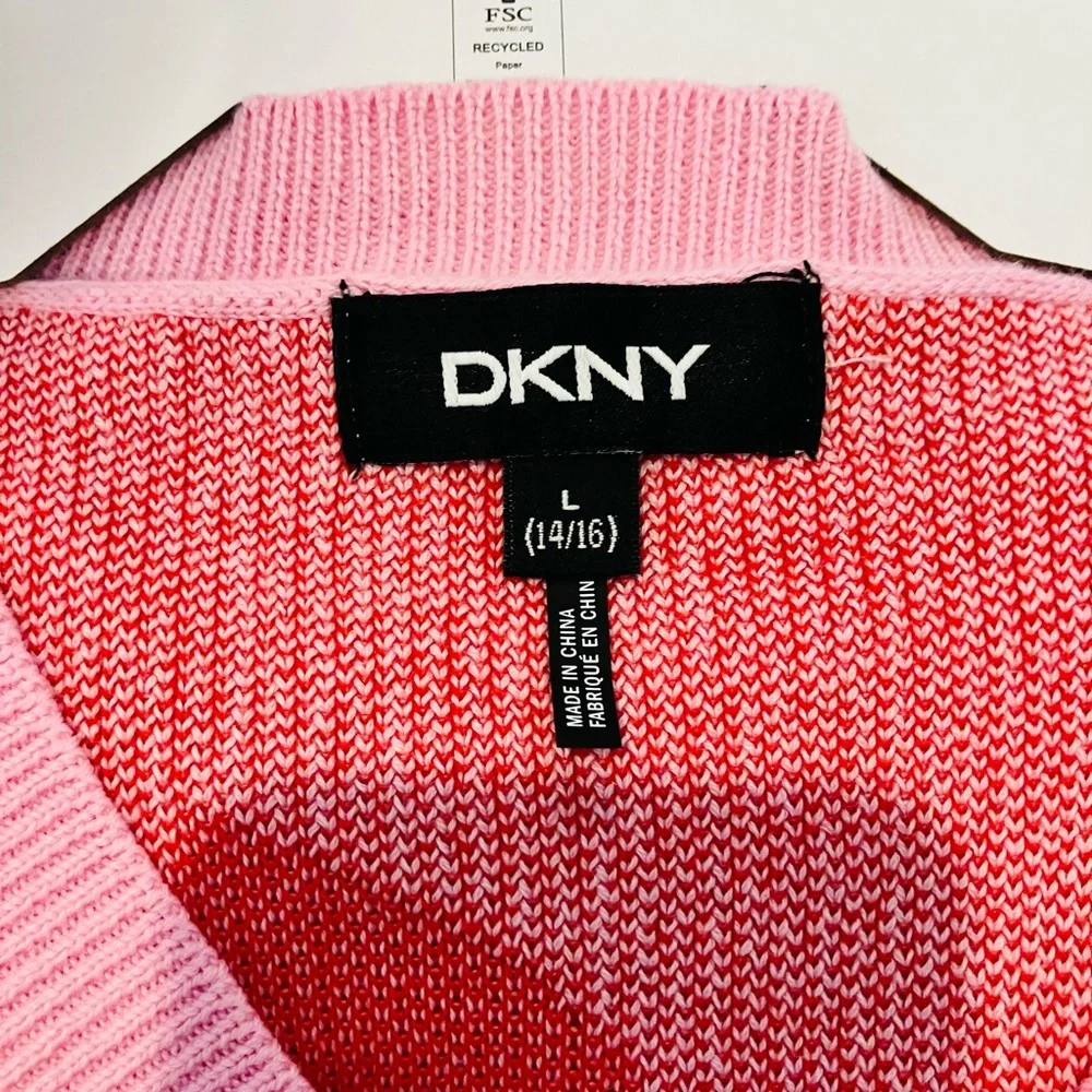 DKNY Pink and Red Hearts Cardigan with White T-shirt NEW